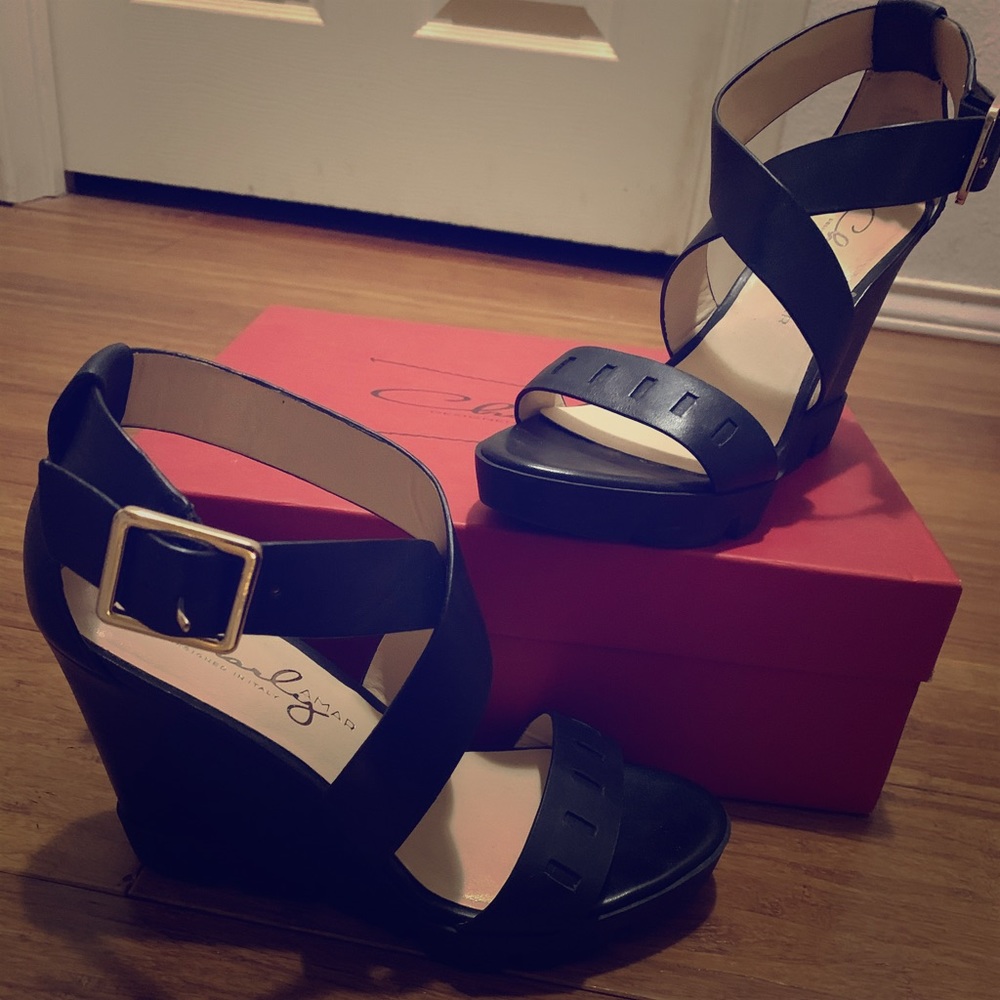 Charly Amar black leather wedge